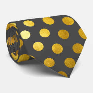 Corbata Moda Moderno Elegante Carbón Gris Oro Pólka Puntos