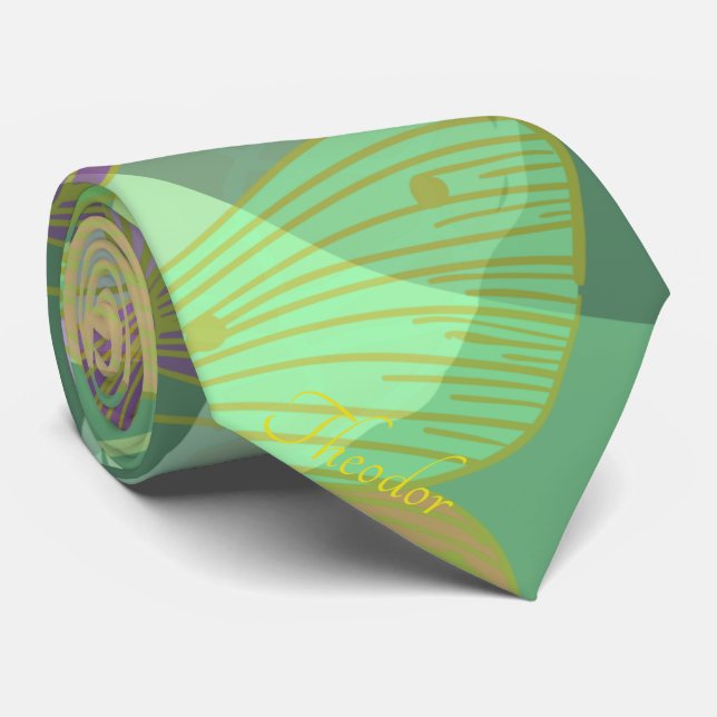 Corbata Moda Patrón violeta de mariposa dorada Pistachio (Enrollado)