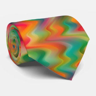 Corbata Moda Retro Única Colorida Patrón de ondas Zigzag