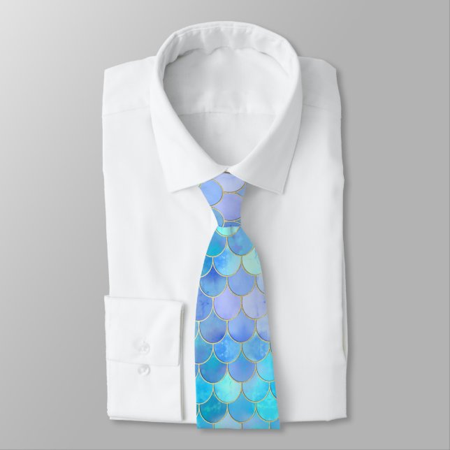 Corbata Modelo Aqua Pearlescent & Gold Mermaid (Atado)