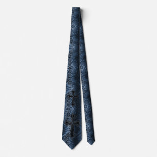 Corbata Modelo azul del piel de serpiente con la cruz