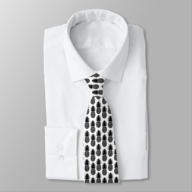Corbata Modelo blanco y negro tropical de moda de la piña (Atado)