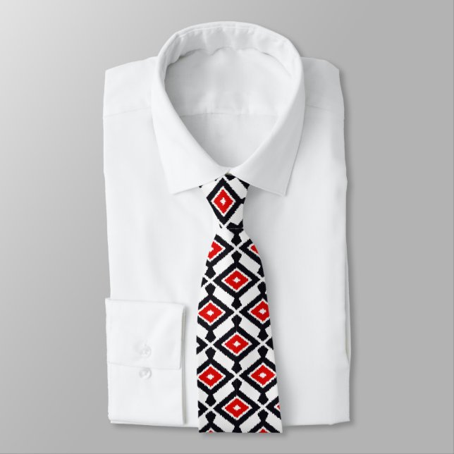 Corbata Modelo de Ikat - rojo oscuro, blanco y negro (Atado)