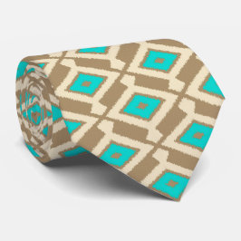 Corbata Modelo de Ikat - turquesa, de color topo y beige