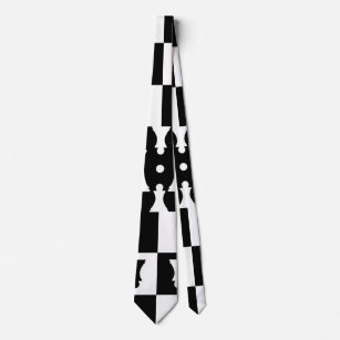Corbata Modelo de los pedazos de ajedrez - blanco y negro