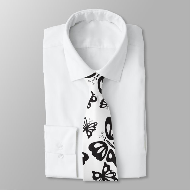 Corbata Modelo de mariposa - blanco y negro (Atado)