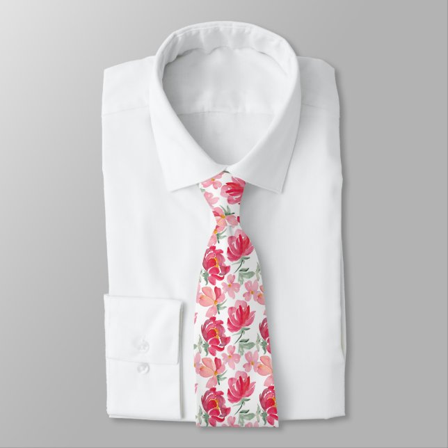 Corbata Modelo del Peony de la acuarela (Atado)