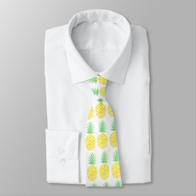 Corbata Modelo hawaiano tropical de la piña de la acuarela (Atado)