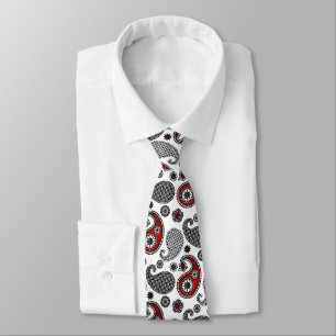 Corbata Modelo, negro, blanco y rojo de Paisley