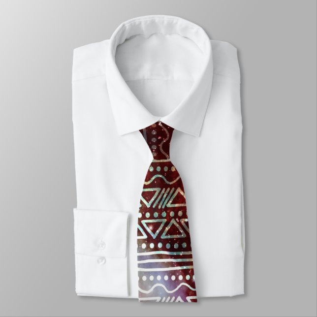 Corbata Modelo rojo geométrico tribal de la galaxia (Atado)