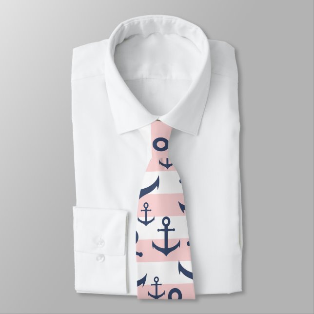 Corbata Modelo rosado náutico del ancla de los azules (Atado)