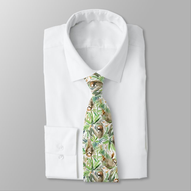 Corbata Modelo tropical de la pereza de la acuarela (Atado)