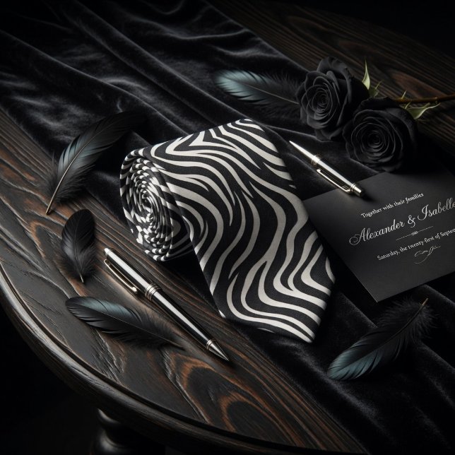 Corbata Modern Abstract Black and White Wavy Zebra Stripe (Subido por el creador)