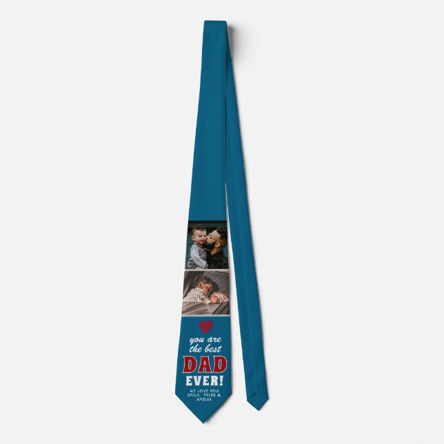 Corbata Modern Best Dad Teal Heart 2 Photo Fathers Day (Anverso)