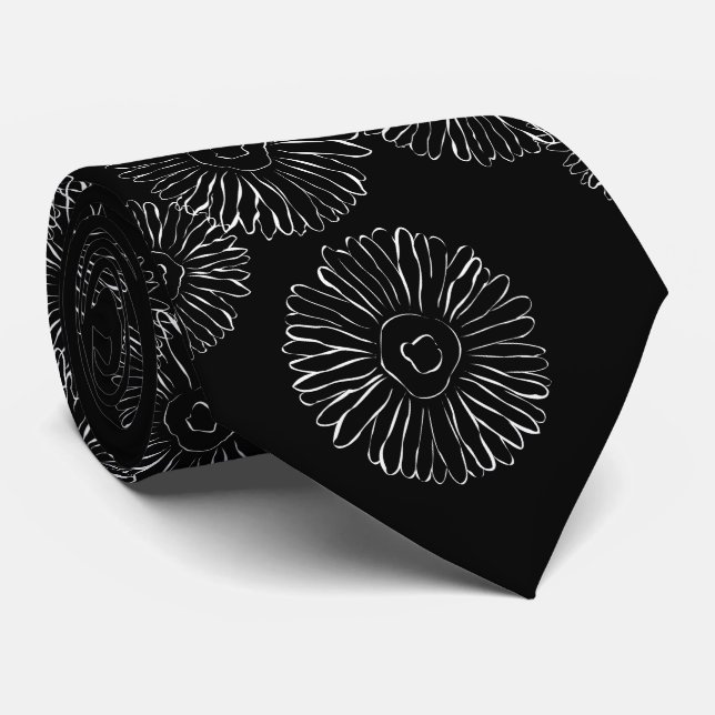 Corbata Modern Black and White Boho Chic Daisy Pattern  (Enrollado)