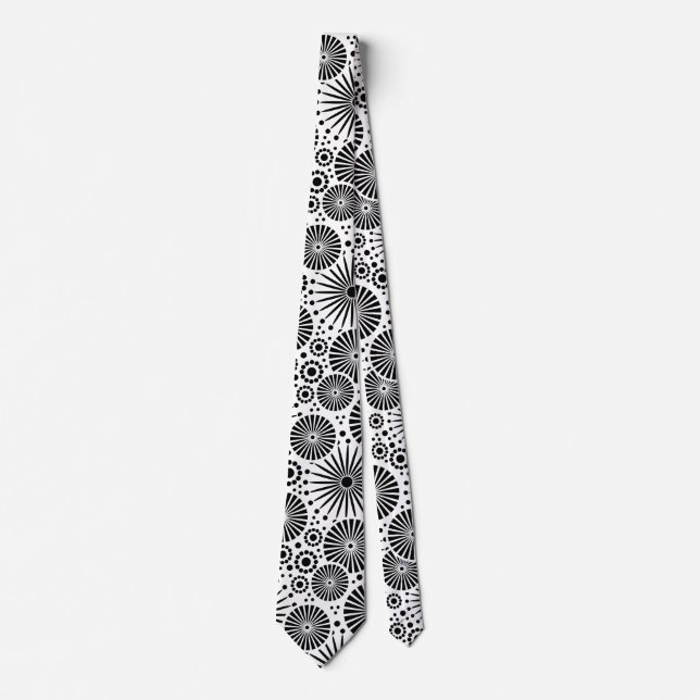 Corbata Modern Black White Geometric Flowers Starburst (Anverso)