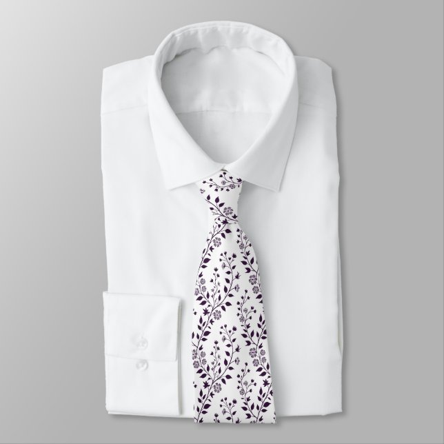 Corbata Modern Boho Floral Pattern Plum White (Atado)