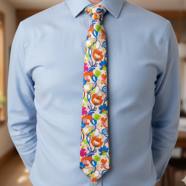 Corbata Modern Botanical – Bold Funky Floral (Bright floral necktie)