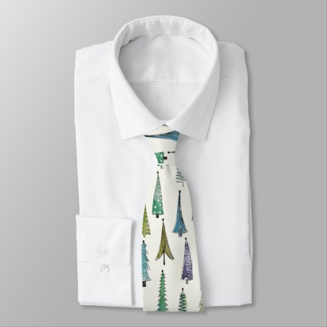 Corbata Modern Christmas Trees Illustrated Pattern (Atado)