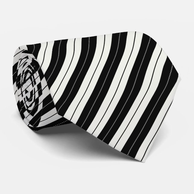 Corbata Modern Geometric Black & White Stripe  (Enrollado)