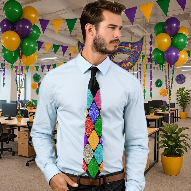 Corbata Modern Harlequin Pattern Sparkly Mardi Gras  (Subido por el creador)