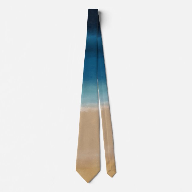 Corbata Moderna acuarela Gold Blue Beach (Anverso)