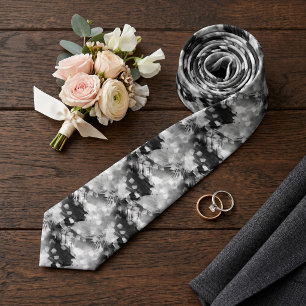 Corbata Moderna con Arte Retro en Negro Gris Blanc