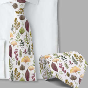Corbata moderna con patrón botánico de hojas de ot
