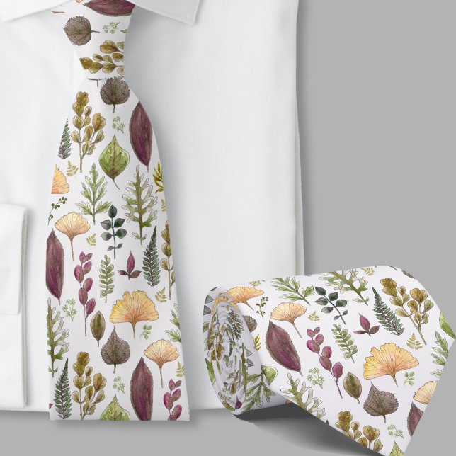 Corbata moderna con patrón botánico de hojas de ot (Subido por el creador)