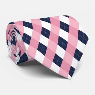 Corbata moderna de cuello azul marino y rosa con p