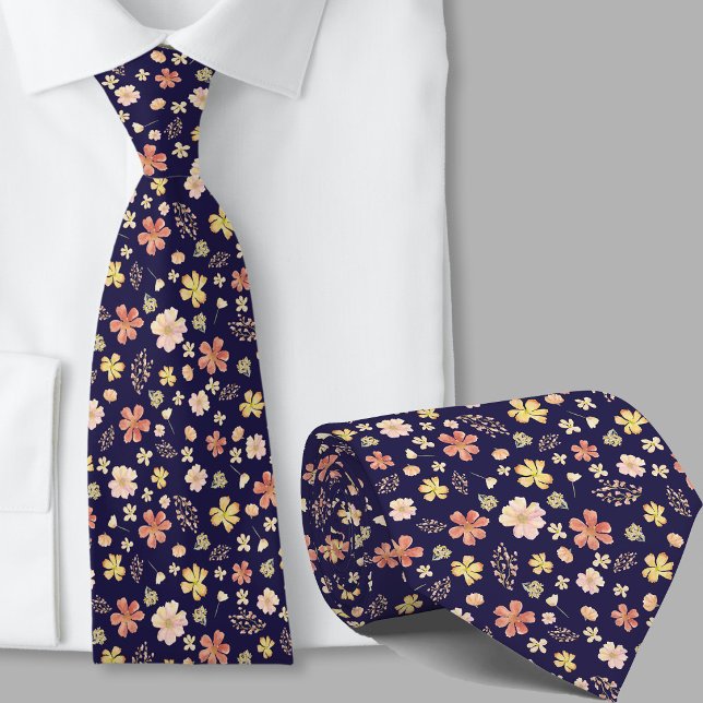Corbata moderna de flores de acuarela naranja y az (Subido por el creador)