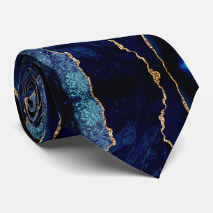 Corbata moderna de mármol azul navy ágata dorada