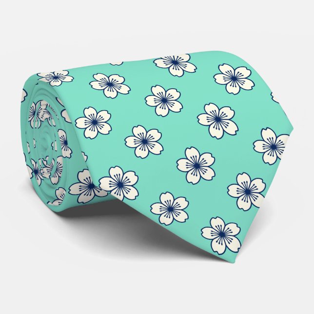 Corbata Moderna Hibiscus Hawaiano Mint Green (Enrollado)