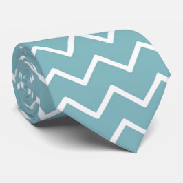 Corbata Moderno Aqua Azul y Blanco Chevron Zig Zag Cuello