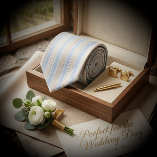 Corbata Moderno Azul Claro y Beige Costero Multirrayado