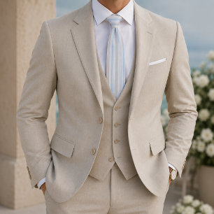 Corbata Moderno Azul Claro y Beige Costero Multirrayado
