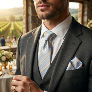 Corbata Moderno Azul Claro y Beige Costero Multirrayas
