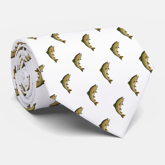 Corbata Moderno Brook Trout Naval Pescador Blanco Azul (Enrollado)