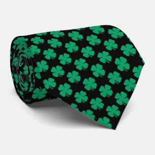 Corbata Moderno Fancy Irish Shamrock Green Clover Black