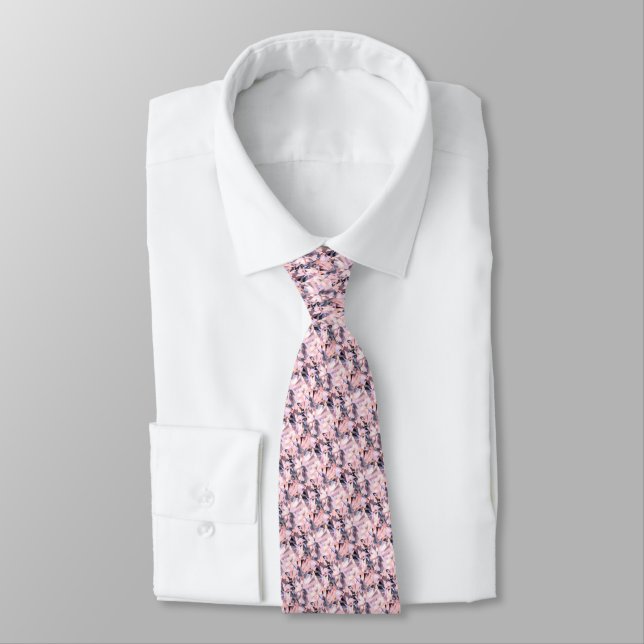 Corbata Moderno Gris y Rosa Fractal Gem Art Cuello Ate (Atado)