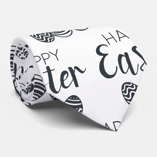 Corbata Moderno Happy Easter Eggs Black White Cute (Enrollado)