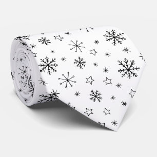 Corbata Moderno invierno copos de nieve en blanco y negro