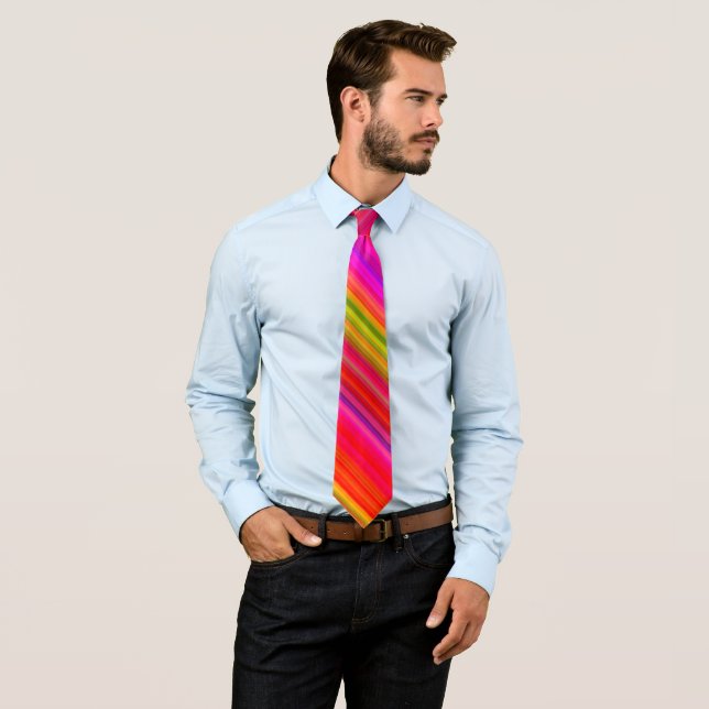 Corbata Moderno Orang Verde Rosa Abstract Stripes Necesari (In situ)