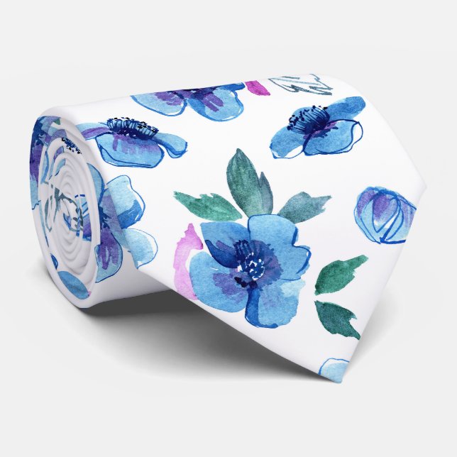Corbata Moderno patrón floral de moda azul moderno de Boni (Enrollado)