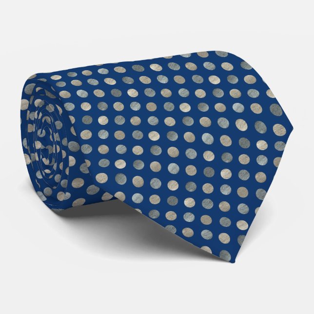 Corbata Moderno y elegante Polka Plata Tiny Dots Navy Blue (Enrollado)