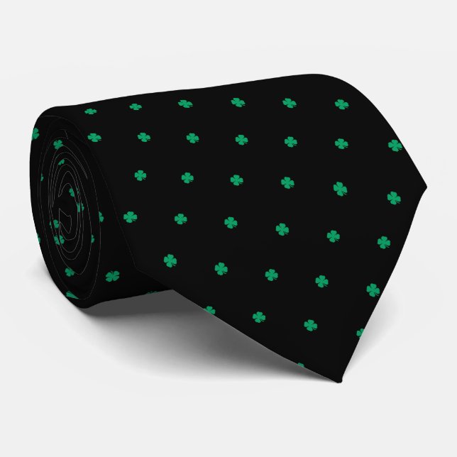 Corbata Moderno y elegante Shamrock Green Clover Black (Enrollado)