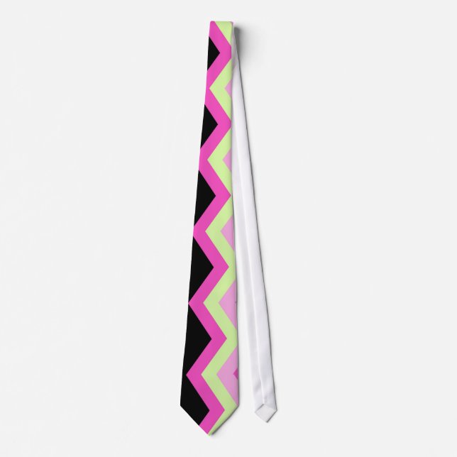 Corbata moderno zigzag patrón negro fuchsia chevron (Anverso)