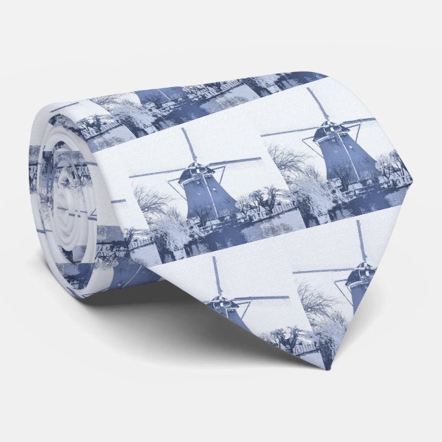 Corbata Molino de viento holandés Blue Delft (Enrollado)