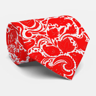 Corbata Mono de flores de paisley rojo y blanco lindo