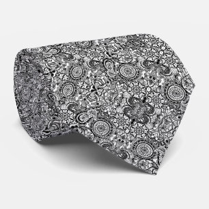 Corbata Mono floral paisley blanco negro lindo